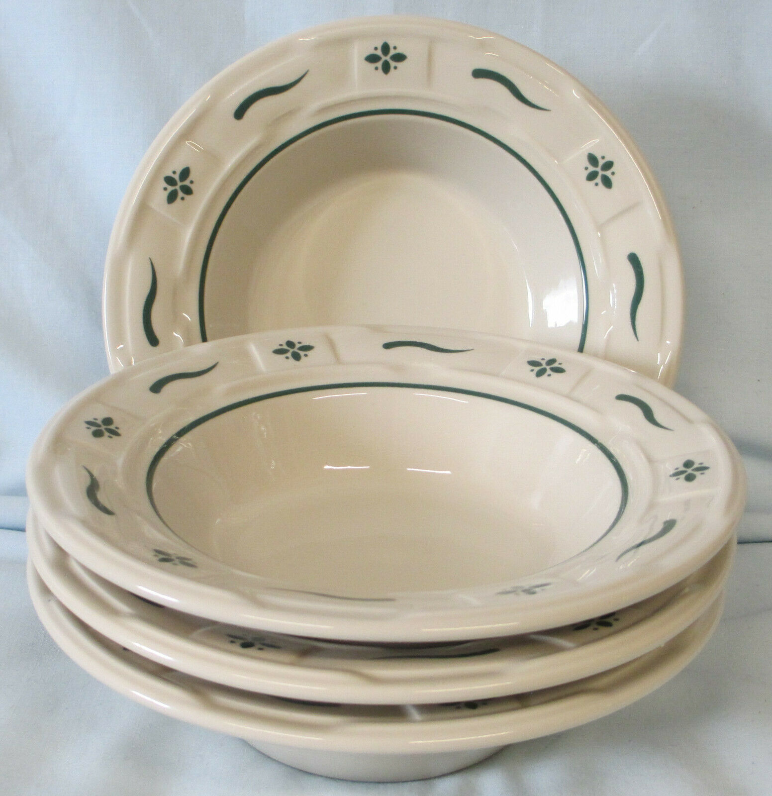 Longaberger Pottery Woven Traditions Green Fruit Bowl 6 1/2", Set of 4