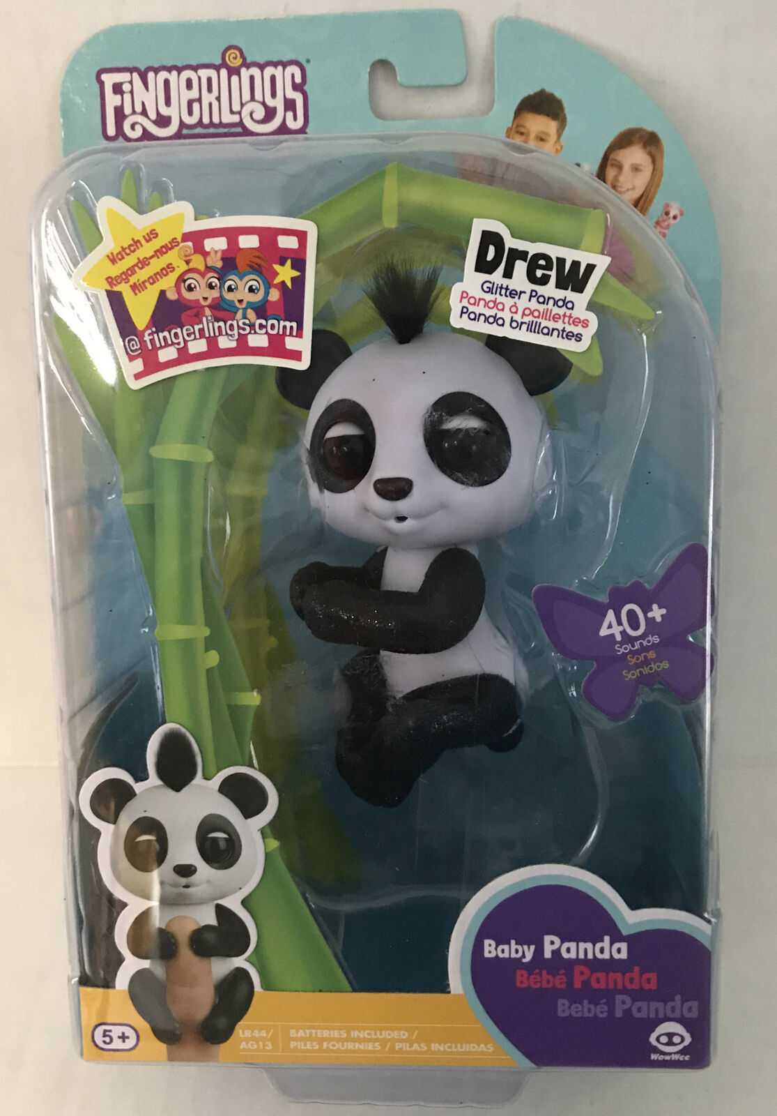 Fingerlings Baby Panda DREW Glitter Fingerling Black White WowWee Authentic NEW 