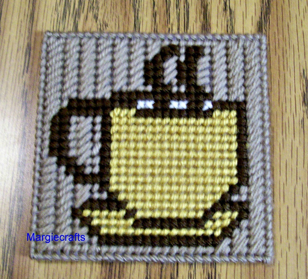 Coffee Cup Coasters, Plastic Canvas, Handmade, Cross Stitch, Square