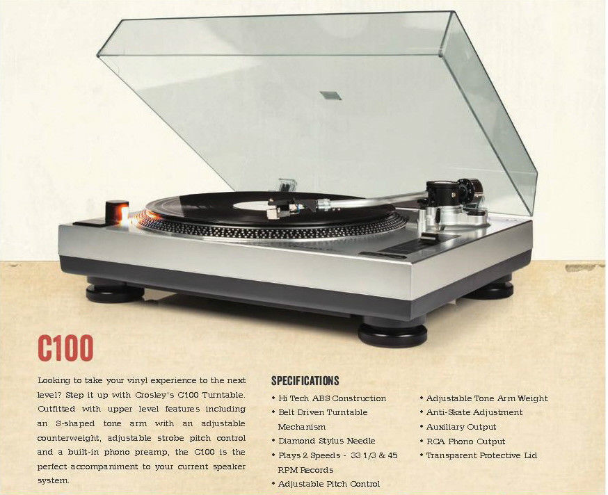 Turntable Crosley C100 Belt Drive Silver and 50 similar items