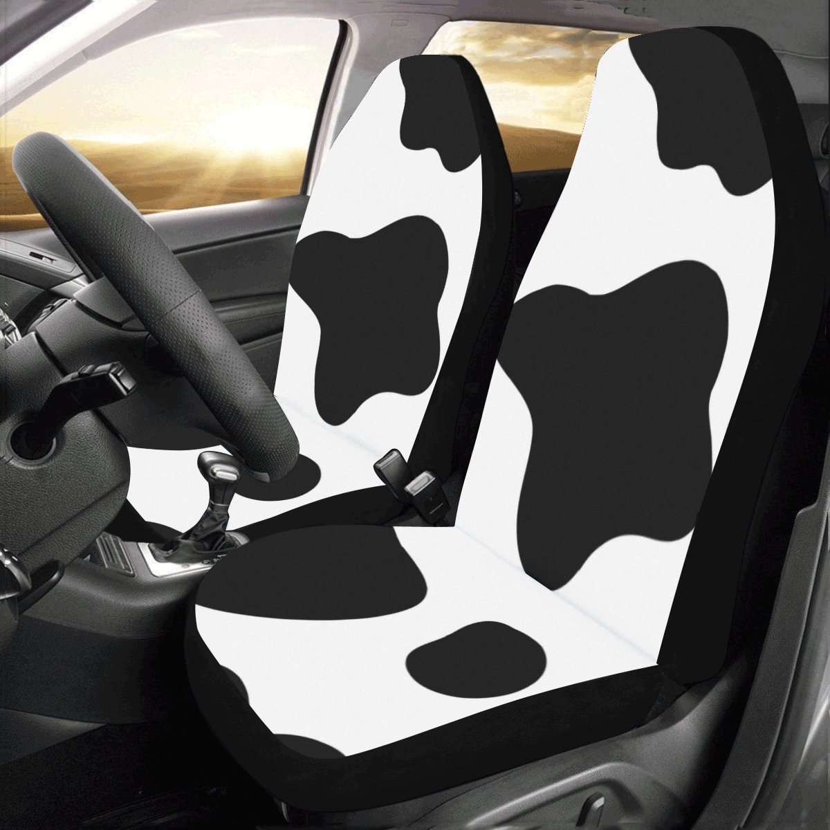 Black And White Cow Print Universal Fit Auto Drive Car Seat Covers Seat Covers