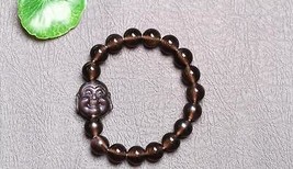 natural Obsidian Hand carved buddha head beaded charm prayer charm bracelet - $29.69
