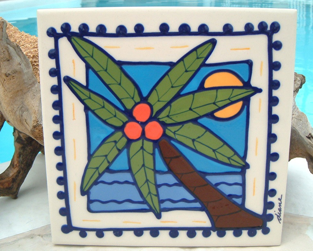 Diane Artware Wall Art Tile Trivet Tropical Palm Tree 2001 - Home Décor