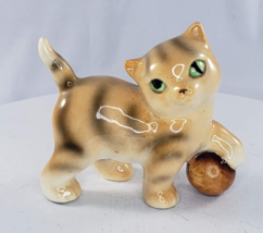 Vintage Occupied Japan Porcelain Tiger Stripe Cat Tabby Ball Yarn 1945-1952 - $24.74