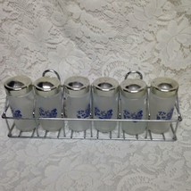 Vintage,  6pc Blue Willow Glass Spice Jars with Chrome Metal Rack - $47.45