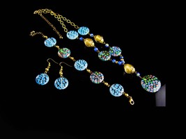 Murano Flower necklace - Italian Millefiori bracelet - blue earrings - B... - $95.00