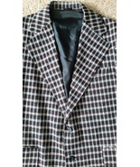 VTG Mens 60s 70s Blue Gray Wine Check Polyester Blazer Leisure Suit Jack... - $49.75