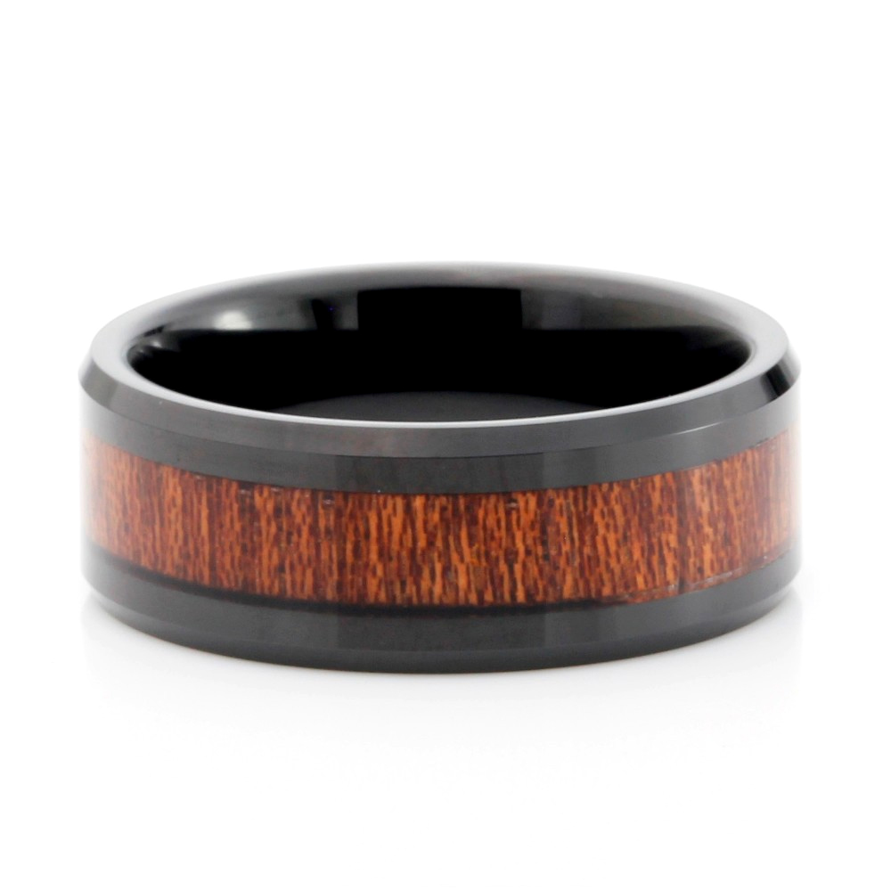 8mm Black Tungsten Ring, Wood Inlay Mens Wedding Band, Men Tungsten ...