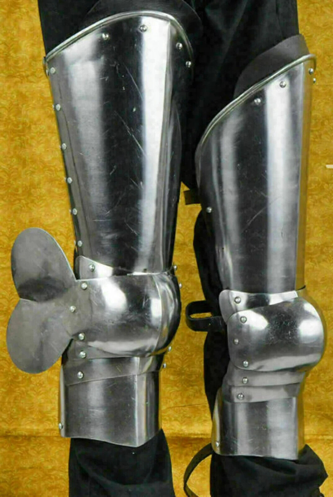 Medieval Gothic Leg Guard Set 18Ga Steel Knight Crusader Steel Leg Armor Costume - $187.11
