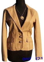 Cache Lamb Leather Jacket Top New 0/2/4 XS/S Western Flair Camel Color $298 NWT - $119.20