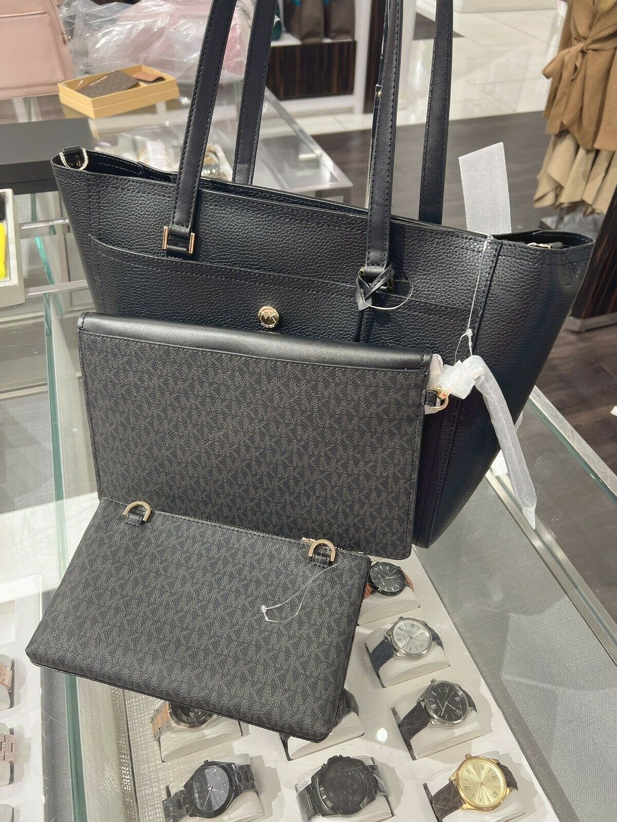 Michael Kors Maisie Large Pebbled Leather 3-in-1 Tote Bag Black Multi ...