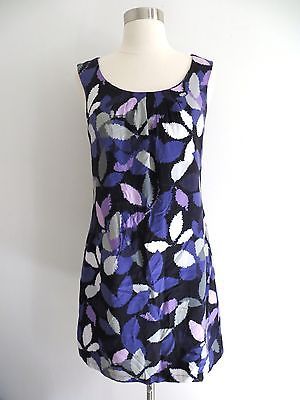 Primary image for H&M purple floral leaves print sleeveless knee-length shift dress size 6