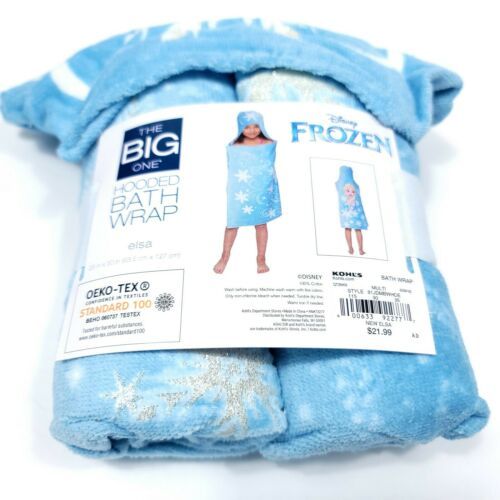 Hooded Bath Wrap Towel Disney Frozen Elsa  25 x 50 Blue Sparkle Snowflakes NEW
