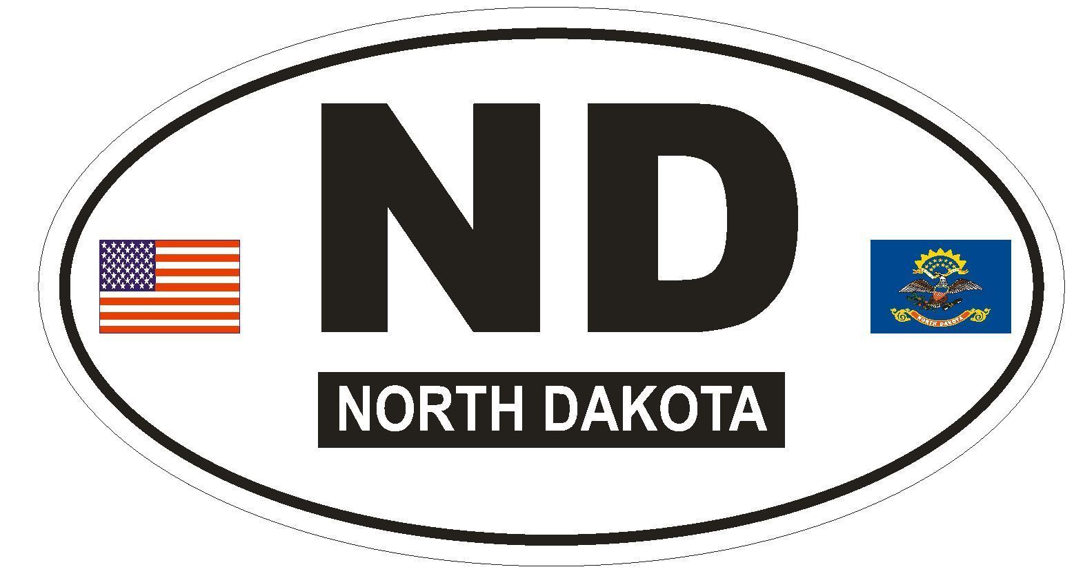 ND North Dakota Oval Bumper Sticker or Helmet Sticker D780 Euro Oval with Flags - $1.39 - $75.00