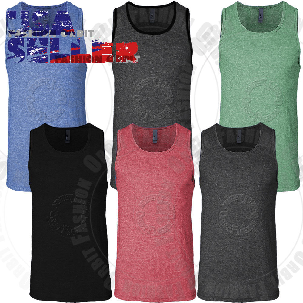 Image of Mens Tank Top T Shirts Tri Blend Plain Muscle Casual Sleeveless Tee Tops S-XL