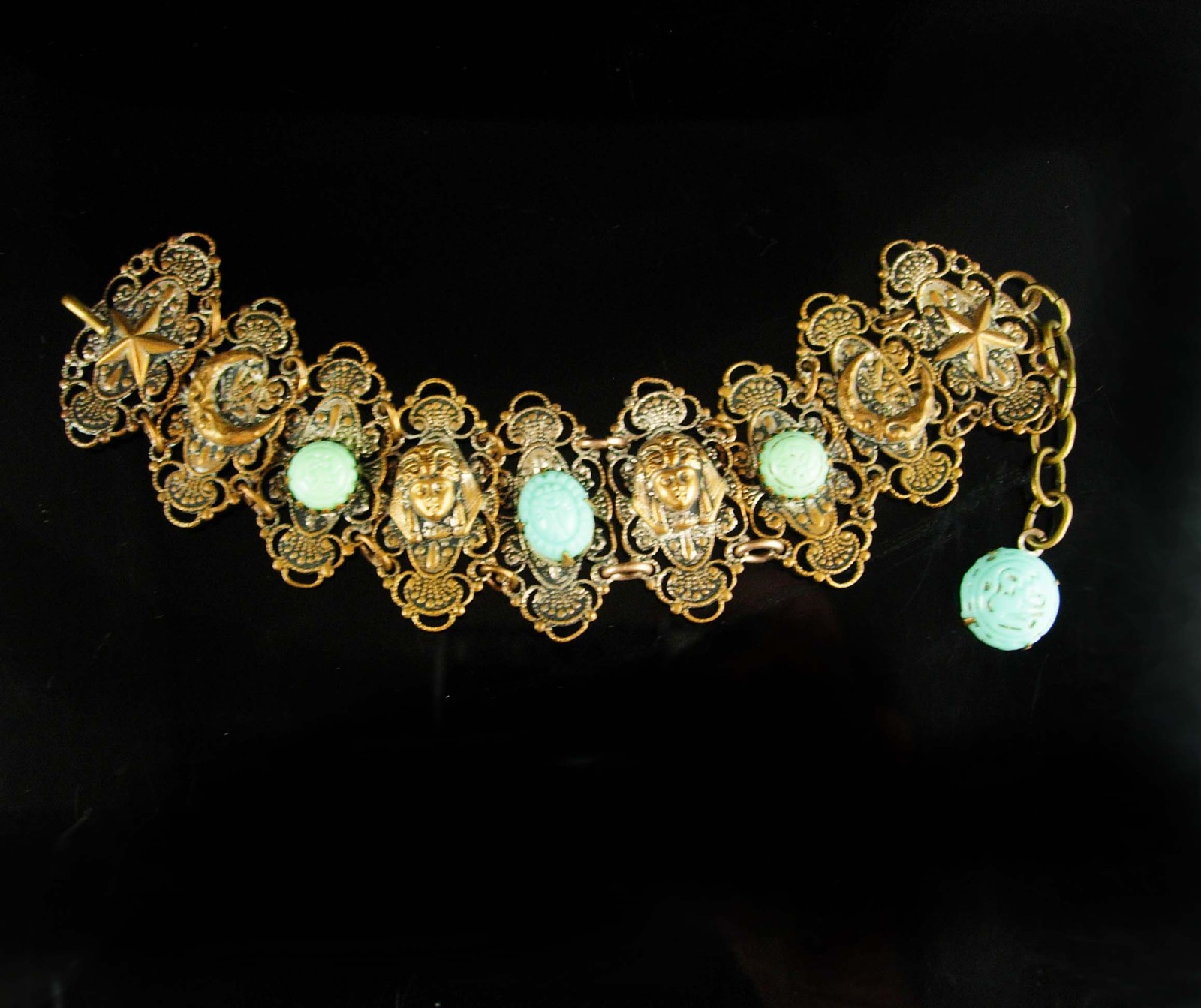 Vintage Deco bracelet EGYPTIAN Revival FOB scarab Glass scarab pharaoh ...