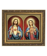 The Sacred Hearts Framed Portrait Print 13 Inch Catholic Ornate Gold Ton... - $19.95