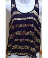 Iris Los Angeles Size Small Womens Sleeveless Top Black W/ Bands of Gold... - $9.85