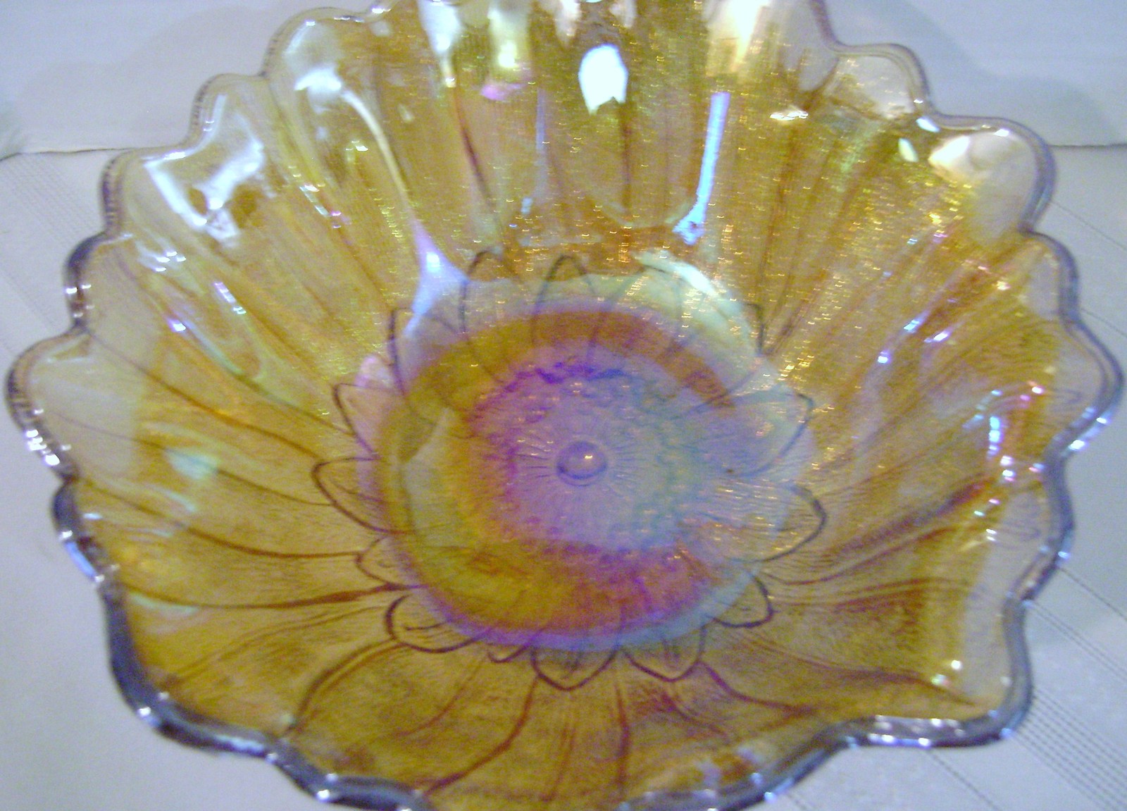 Carnival Glass Marigold Sunflower Candy Dish Indiana