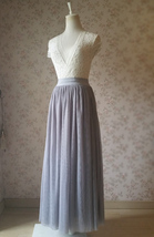 LIGHT GREY Maxi Tulle Skirt Elastic High Waisted Grey Wedding Bridesmaid Skirts image 7