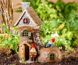 Solar Gnome House Boot Shaped 10.4" High with 2 Gnomes Windows Door Poly Resin image 2