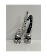 Set of 2 Silver Skull Skeleton Candlestick Holders Halloween Haunted House - $14.85