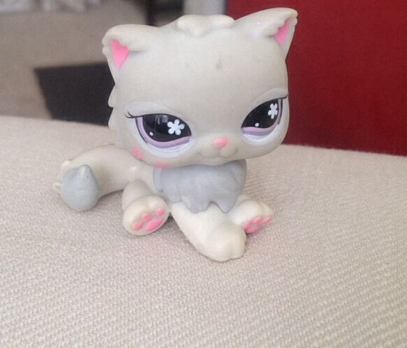 Littlest Pet Shop LPS Gray & Pink PERSIAN CAT #722 Purple Flower Eyes ...