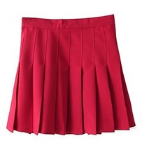 Women High Waist Solid Pleated Mini Slim Single Tennis Skirts (L, Wine Red) - $24.74
