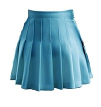 Women&#39;s High Waist Solid Pleated Mini Tennis Skirt (L, Light blue) - $27.71