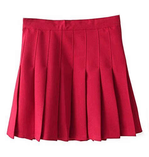 Women's High Waist Solid Pleated Mini Tennis Skirt (M , Wine red)