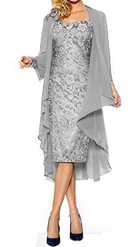 Image of Fanmu Women's Mother of the Bride Dress With Jacket Mother Party Dress Silver...