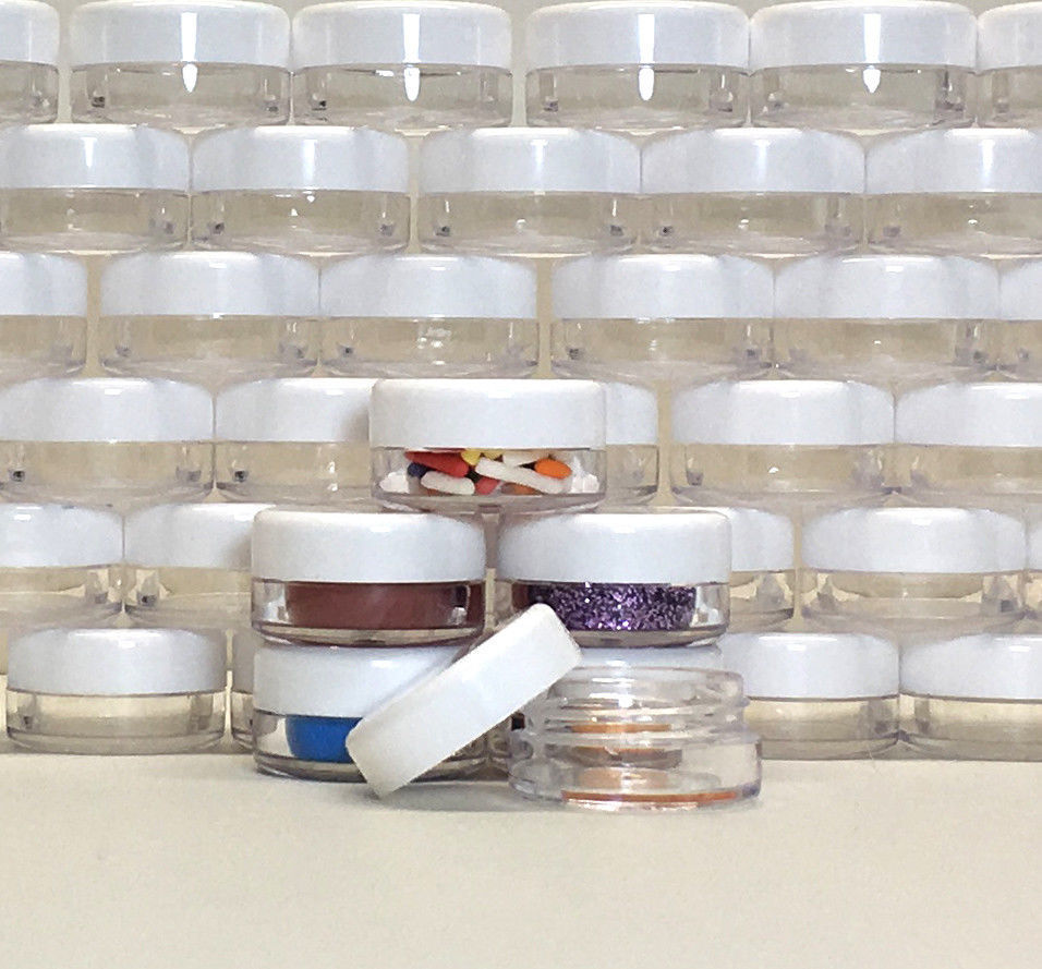 100 Plastic Beauty Containers Wholesale Sample Cosmetic Jars White 3