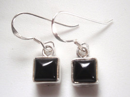 Very Small Black Onyx Squares 925 Sterling Silver Dangle Earrings r441b - $14.39