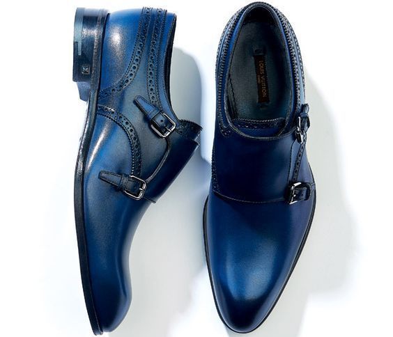 NEW Handmade Blue Color Shoes, Men Strap Leather Dress Shoes, Men's Double Monk