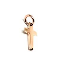 SOLID 18K ROSE GOLD SMALL CROSS 16mm, ROUNDED SMOOTH 2.5mm THICK MADE IN ITALY image 2
