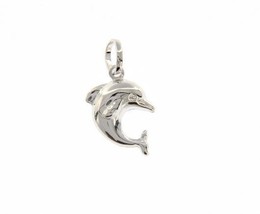 18K WHITE GOLD ROUNDED LUCKY DOLPHIN PENDANT CHARM 20 MM SMOOTH MADE IN ITALY image 1