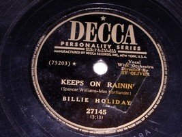 Billie Holiday Keeps On Rainin&#39; Them There Eyes 78 Record Decca Label Sy... - $29.99