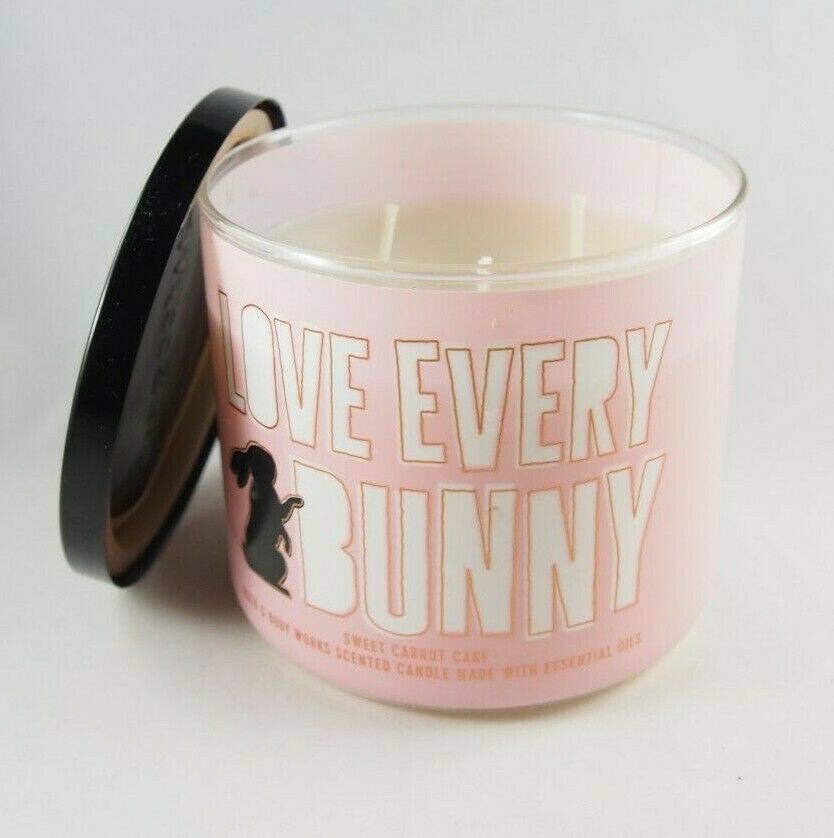 (1) Bath & Body Works Pink LOVE EVERY BUNNY Carrot Cake 14.5oz 3-wick Candle