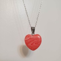 Stone Heart Necklace, Polished Crystal Pendant, 24" chain, Pink Red Agate image 1
