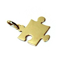 18K YELLOW GOLD CHARM PENDANT, 20mm 0.8" PUZZLE PIECE, FLAT, MADE IN ITALY image 2