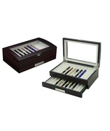 20 Pen slot Fountain Ebony Wood glass Display Case Organizer Storage Box... - $69.99
