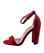 Qupid Cashmere 01 Red Suede Women&#39;s Open Toe Ankle Strap Heel  - $28.95