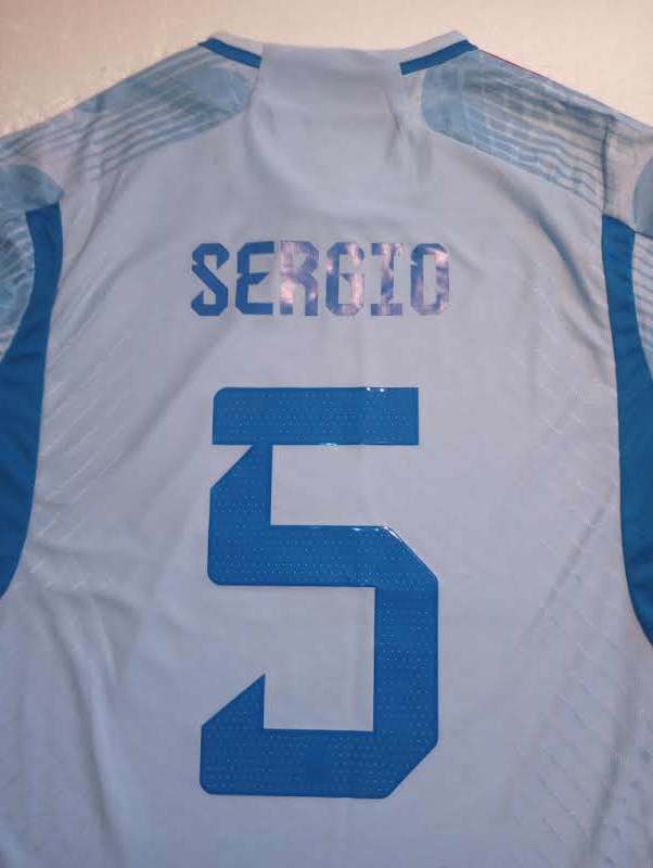 Kids Spain National Soccer 5 SERGIO 2022 World Cup Light Blue Away  Authentic Jersey Youth