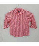 Kirkland Signature Womens Button Front Shirt Pink Stripe Stretch 3/4 Sle... - $11.87
