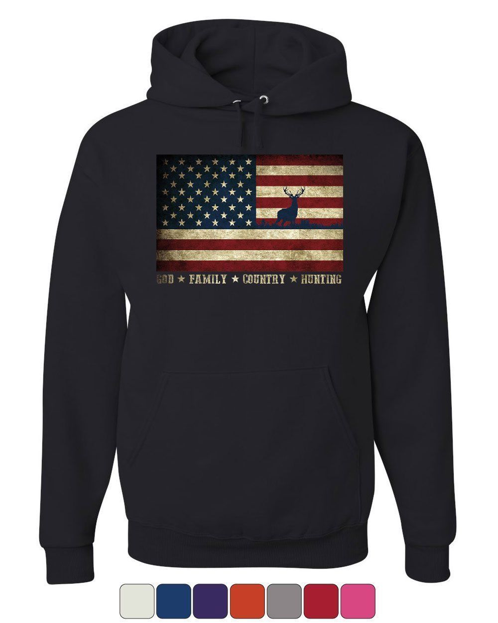 God Family Country Hunting Hoodie American Flag Deer Buck Hunt ...