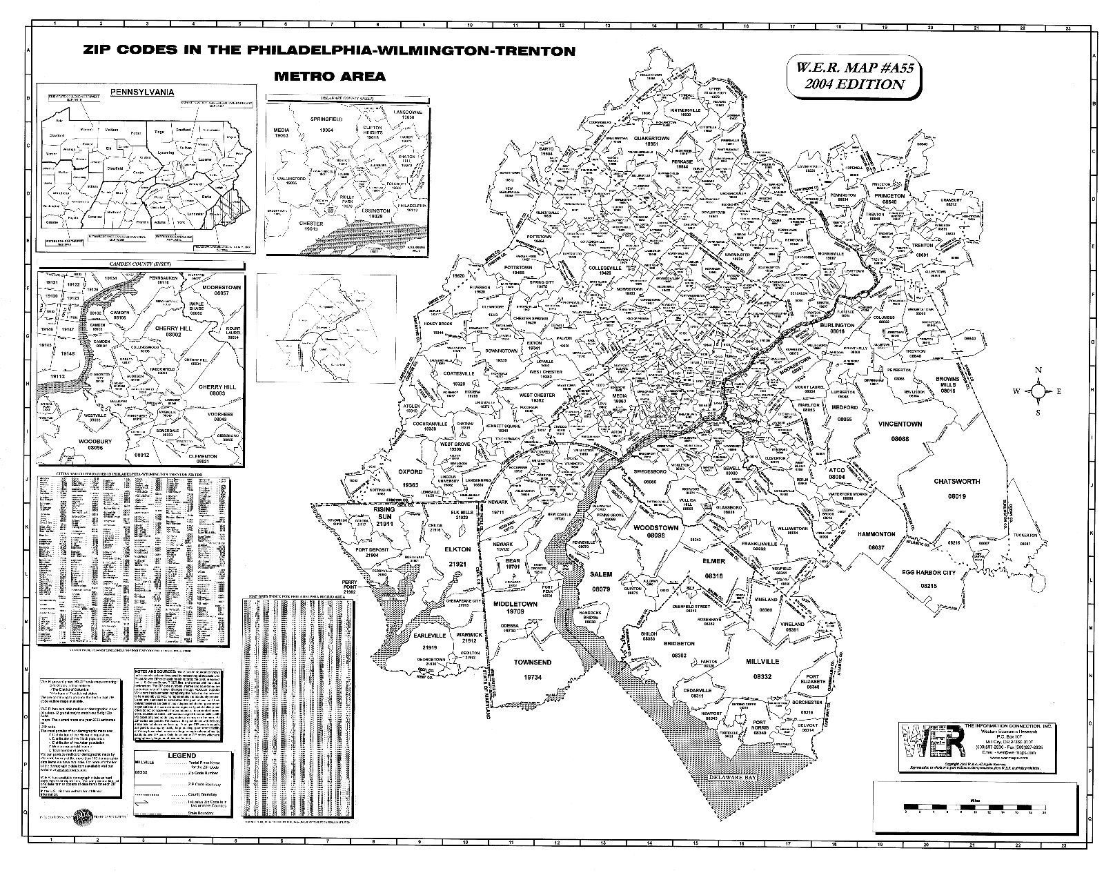 Philadelphia Wilmington Trenton Laminated Zip Code Wall Map US