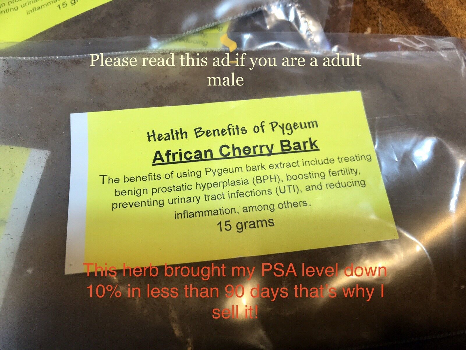 African Cherry Pygeum (Prunus Africana) Natural Dried Bark Powder 15g