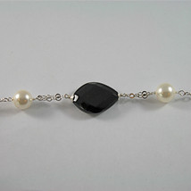 .925 SILVER RHODIUM NECKLACE WITH BLACK ONYX, WHITE SYNTHETIC PEARLS, 28.35 IN image 2