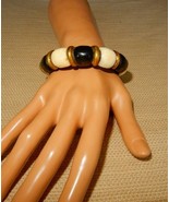 Vintage black, white, &amp; gold tone faux bead bangle bracelet - $12.00
