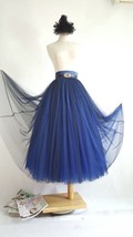 Black Navy Midi Tulle Skirt Outfit High Waist Layered Tulle Skirt Custom Size image 4